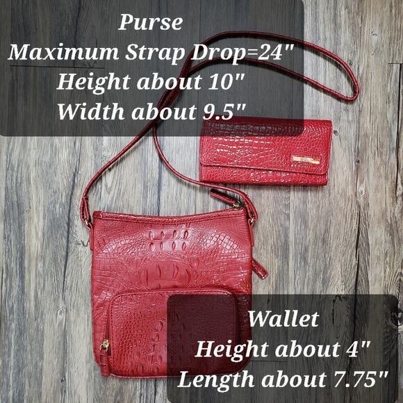 Red Croc Crossbody Bag & Wallet Set Marc Fisher Faux Leather Kenneth Cole Clutch - Picture 11 of 11